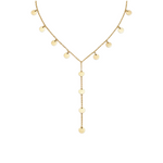 Maison Ella Kailea Y pendant necklace featuring gold-tone stainless steel ball chain with delicate coin charms