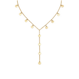 Maison Ella Kailea Y pendant necklace featuring gold-tone stainless steel ball chain with delicate coin charms