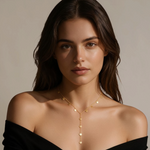 Maison Ella Kailea Y pendant necklace featuring a delicate gold ball chain with small circular charms on a model