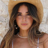 Choker necklace crafted from a sterling silver base with premium 18K gold plating, featuring a strand of luminous freshwater pearls for effortless coastal charm. Approx. 15 inches with extender. Hypoallergenic, water- and tarnish-resistant—perfect for elevating any look with timeless elegance.