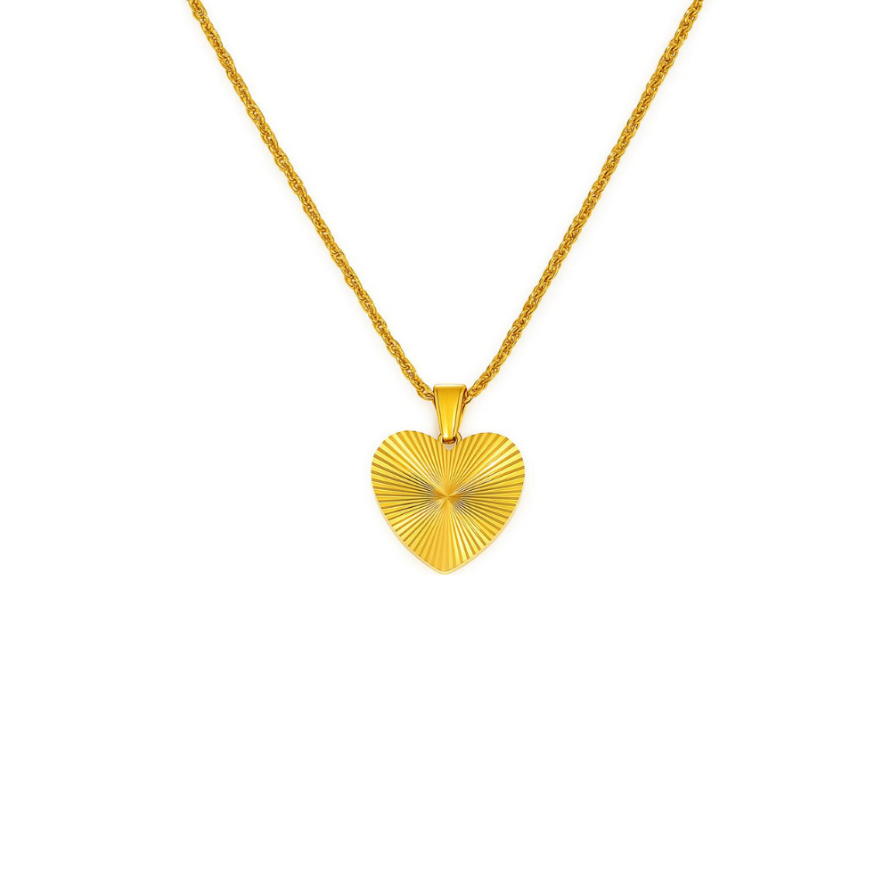 Classic heart pendant necklace crafted from 18K gold-plated stainless steel, featuring a refined chain measuring 16.14 inches with a 1.97-inch extender. Romantic, minimalist, and timeless—perfect for adding tender elegance to any look. Hypoallergenic, water- and tarnish-resistant.
