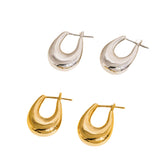 Gold droplet hoop earrings with a gently curved silhouette and smooth, polished finish. Crafted from 18K gold-plated brass, measuring 1 x 0.7 inches. Hypoallergenic, water- and tarnish-resistant—ideal for effortless everyday elegance.