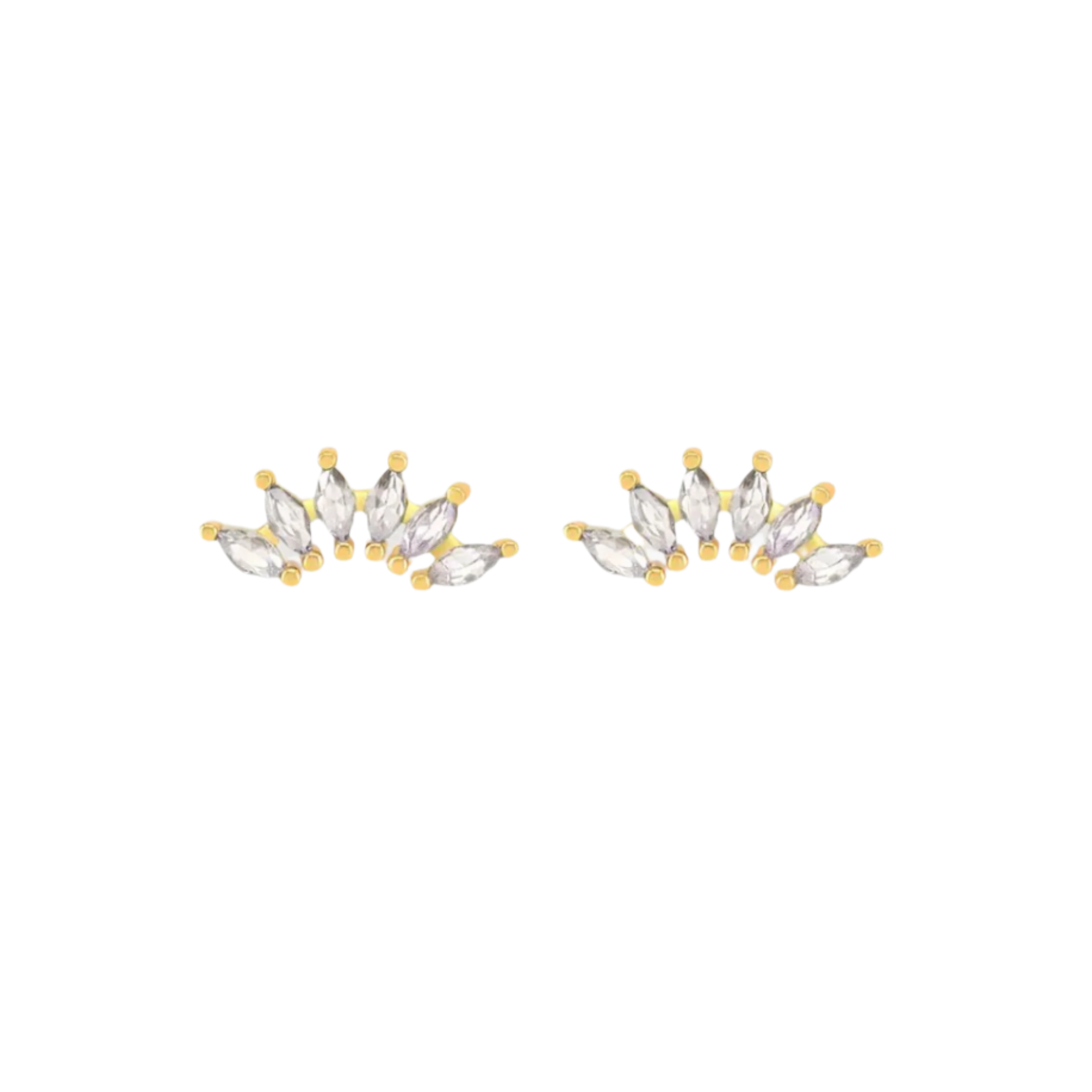 Ear climber stud crafted from 18K gold PVD-plated stainless steel, featuring six marquise-cut crystals for refined, elegant sparkle. Hypoallergenic, water- and tarnish-resistant—perfect for adding a modern, timeless touch to any ear stack.