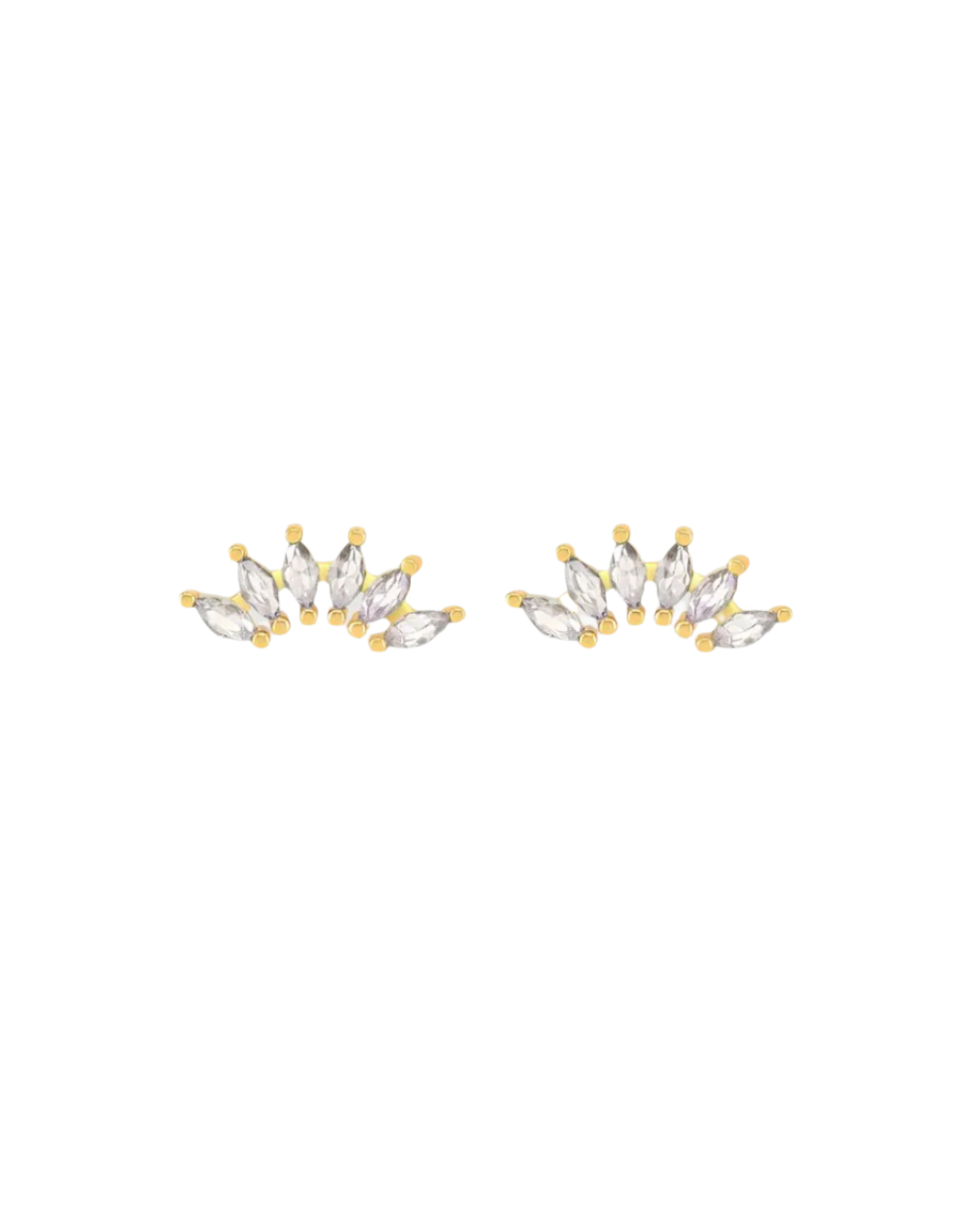 Ear climber stud crafted from 18K gold PVD-plated stainless steel, featuring six marquise-cut crystals for refined, elegant sparkle. Hypoallergenic, water- and tarnish-resistant—perfect for adding a modern, timeless touch to any ear stack.