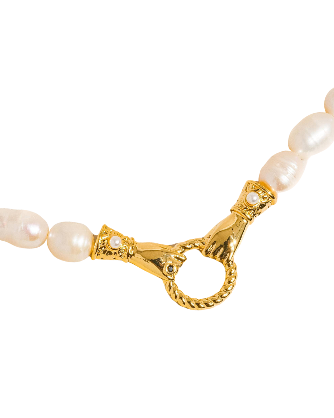 Elegant necklace crafted from a brass base with premium 18K gold plating, featuring a natural freshwater pearl delicately nested within a polished circular hoop pendant. Hypoallergenic, water- and tarnish-resistant—perfect for adding timeless elegance and symbolic connection to any look. 