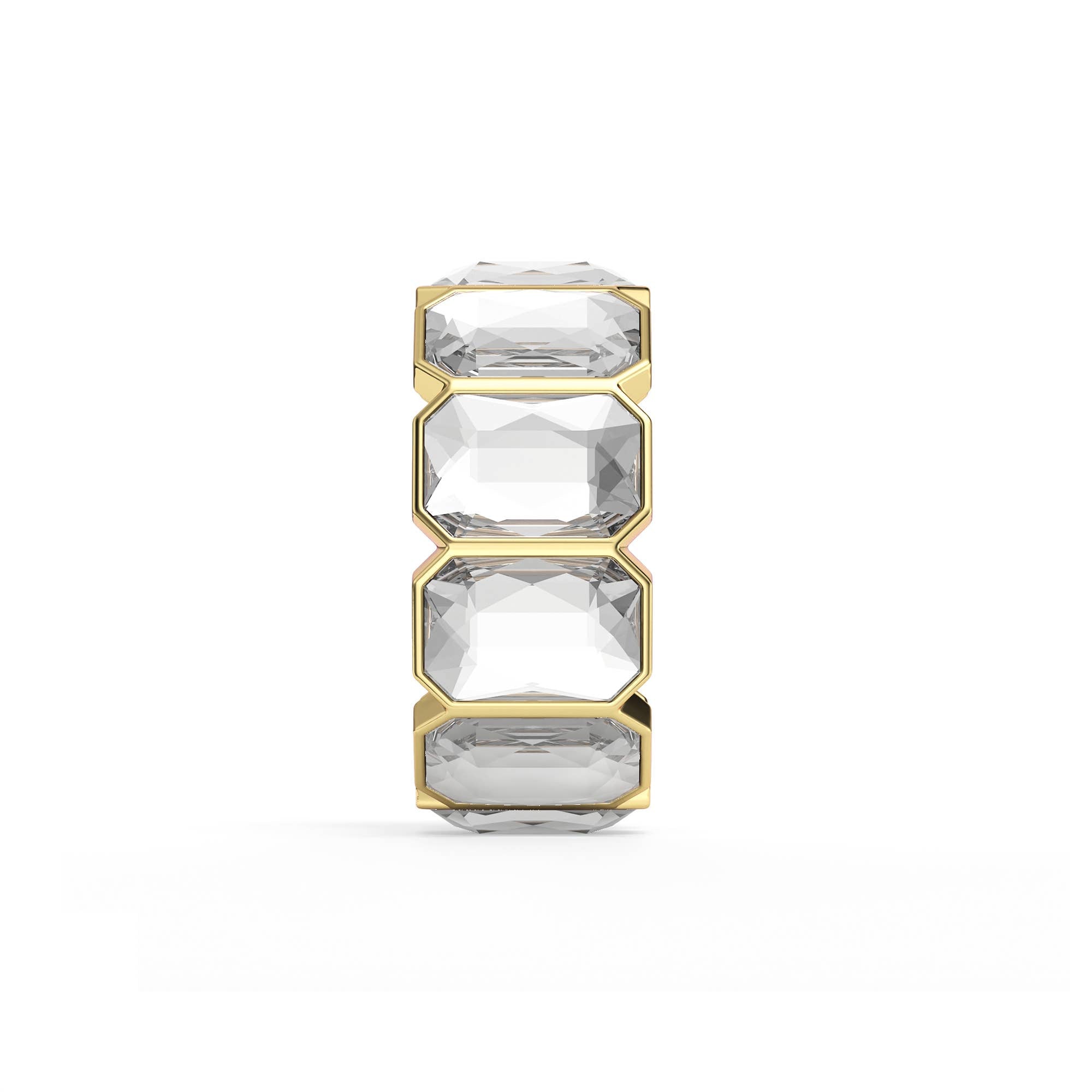 A White Seraphina Octagon Band Ring made of gold-plated stainless steel with clear octagon-cut crystals in a 9mm wide continuous band