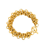Striking bracelet crafted from stainless steel with 18K gold plating, featuring a bold weave pattern for a contemporary, textured look. Chain length 7.09 inches. Hypoallergenic, water- and tarnish-resistant—perfect for adding luxe sophistication and strength to any ensemble.