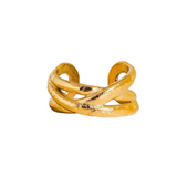 Maison Ella Elowen Crossover Ring in polished gold with a textured, interwoven band design.