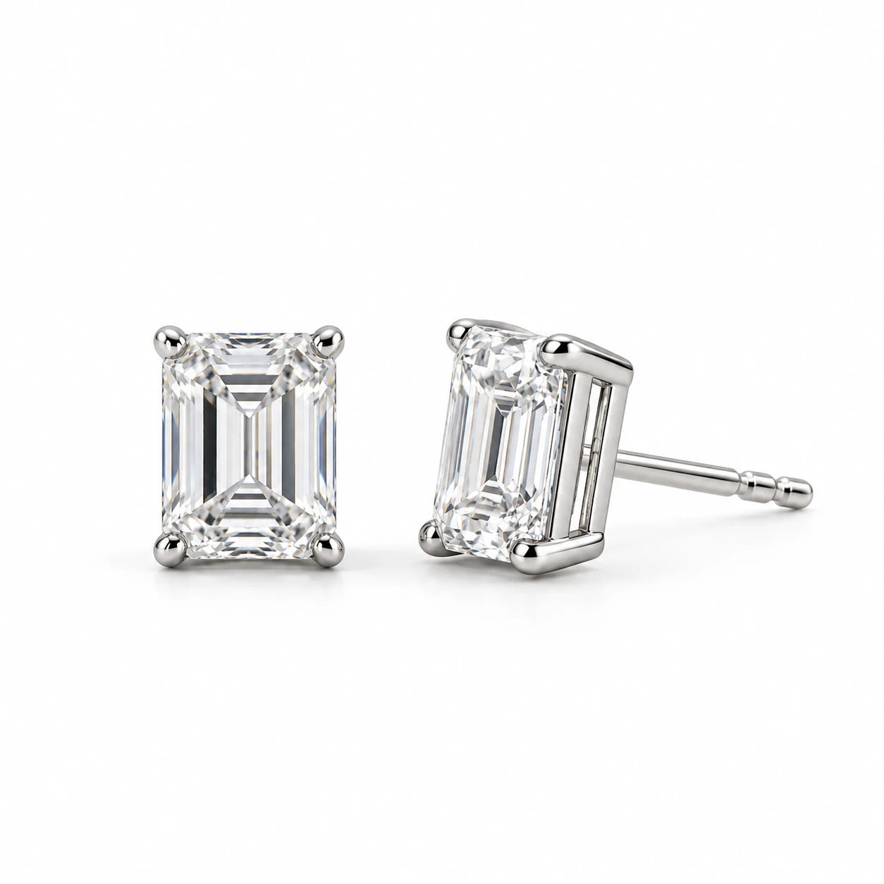 Celeste emerald cut moissanite stud earrings in 925 sterling silver