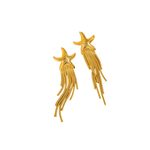 Gold star tassel drop earrings, worn