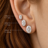 Elodie size guide: 5x7mm, 7x9mm and 8x10mm shown on the ear