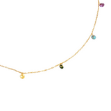Maison Ella Lucie Petite necklace featuring a delicate 18K gold-plated chain with multi-colored cubic zirconia charms.