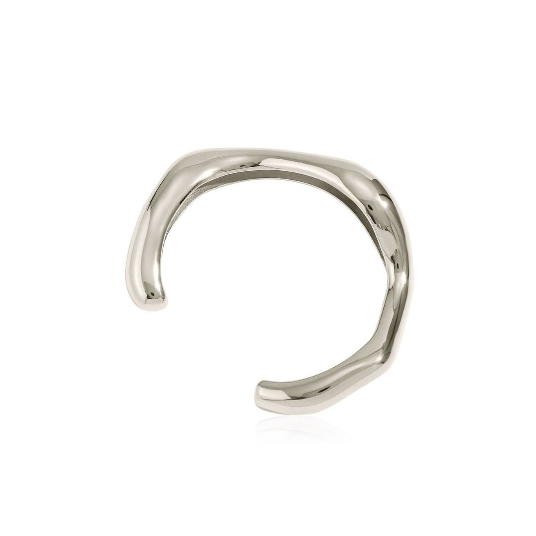 Silver hoop earring on a white background