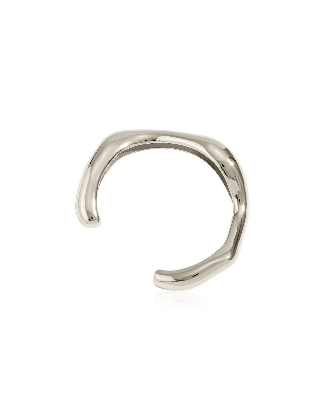 Silver hoop earring on a white background